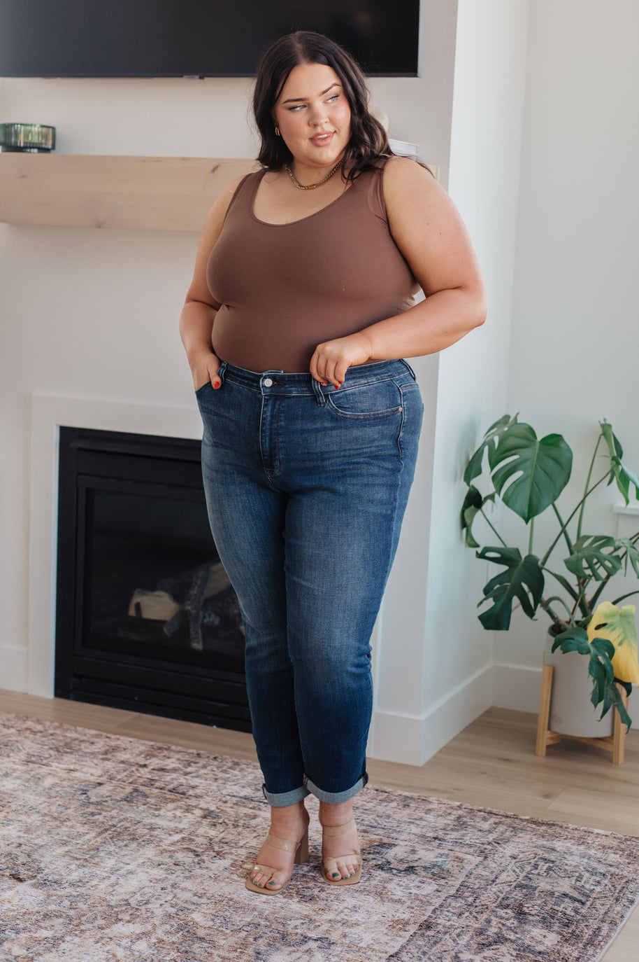 Judy Blue Amber Cuffed Slim Fit Dark Wash Jeans-Womens-Ave Shops-[option4]-[option5]-[option6]-[option7]-[option8]-Shop-Boutique-Clothing-for-Women-Online