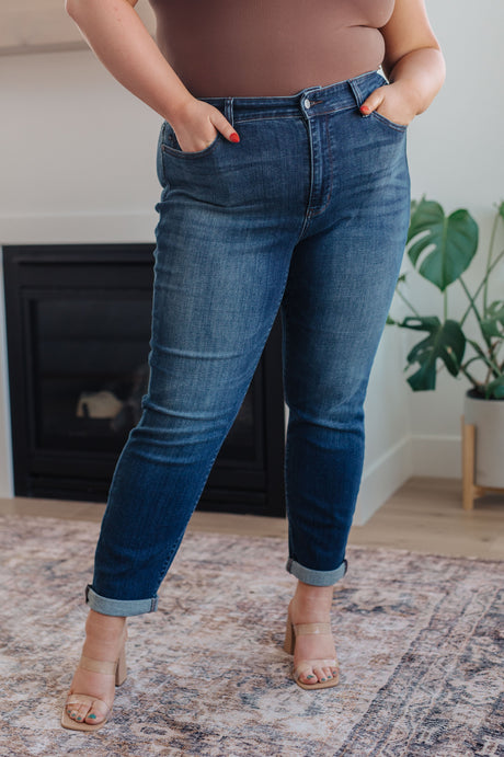 Judy Blue Amber Cuffed Slim Fit Dark Wash Jeans-Womens-Ave Shops-[option4]-[option5]-[option6]-[option7]-[option8]-Shop-Boutique-Clothing-for-Women-Online