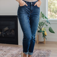 Judy Blue Amber Cuffed Slim Fit Dark Wash Jeans-Womens-Ave Shops-[option4]-[option5]-[option6]-[option7]-[option8]-Shop-Boutique-Clothing-for-Women-Online