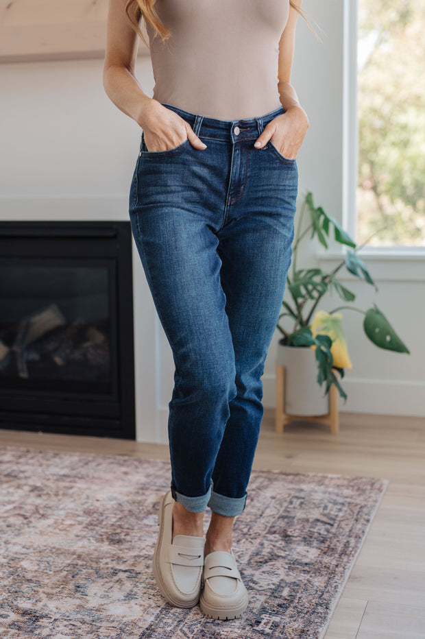 Judy Blue Amber Cuffed Slim Fit Dark Wash Jeans-Womens-Ave Shops-[option4]-[option5]-[option6]-[option7]-[option8]-Shop-Boutique-Clothing-for-Women-Online