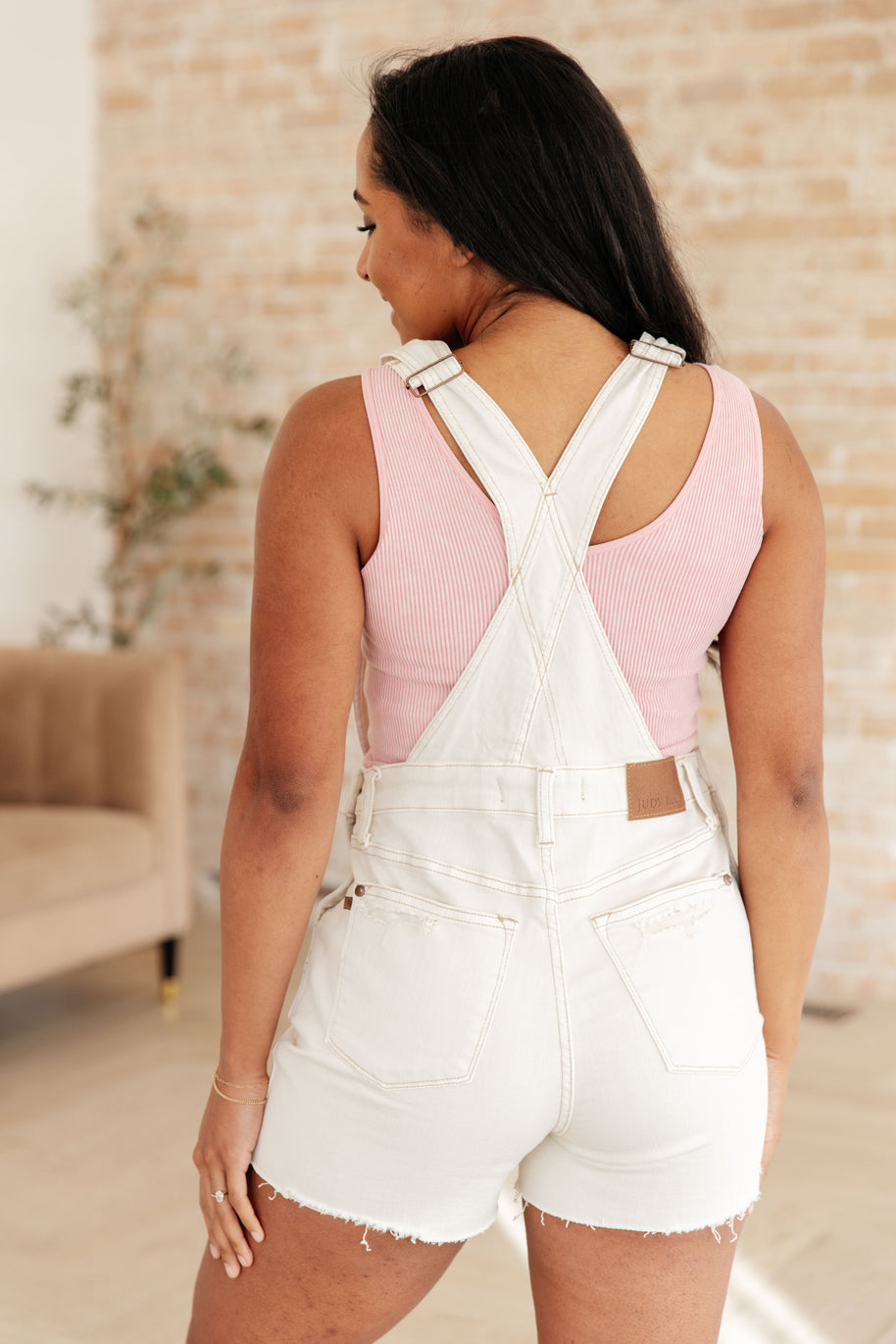 Anna High Rise Garment Dyed Cutoff Shortalls in Ecru-Denim-Ave Shops-[option4]-[option5]-[option6]-[option7]-[option8]-Shop-Boutique-Clothing-for-Women-Online