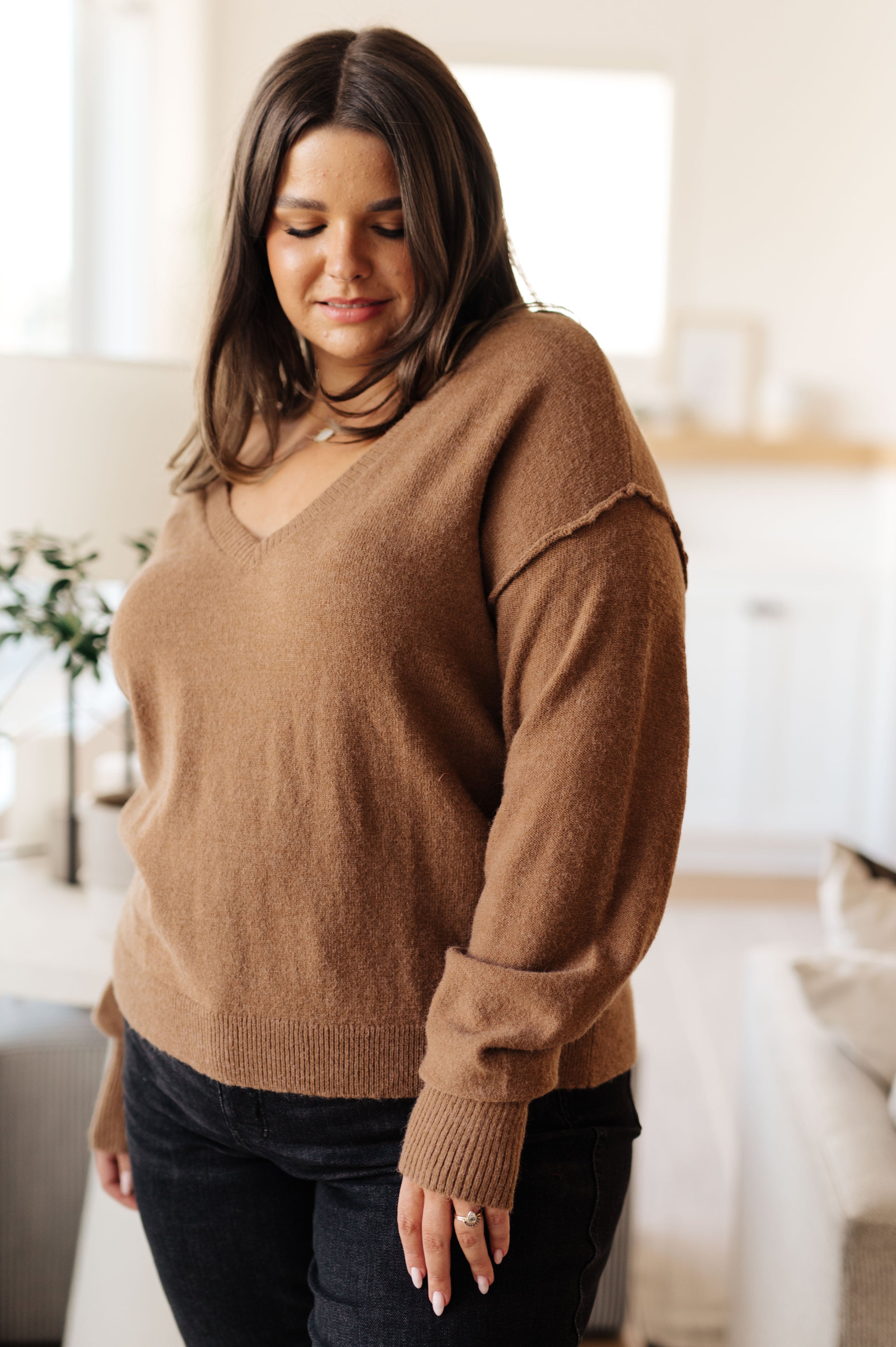 Back to Life V-Neck Sweater in Mocha-Tops-Ave Shops-[option4]-[option5]-[option6]-[option7]-[option8]-Shop-Boutique-Clothing-for-Women-Online