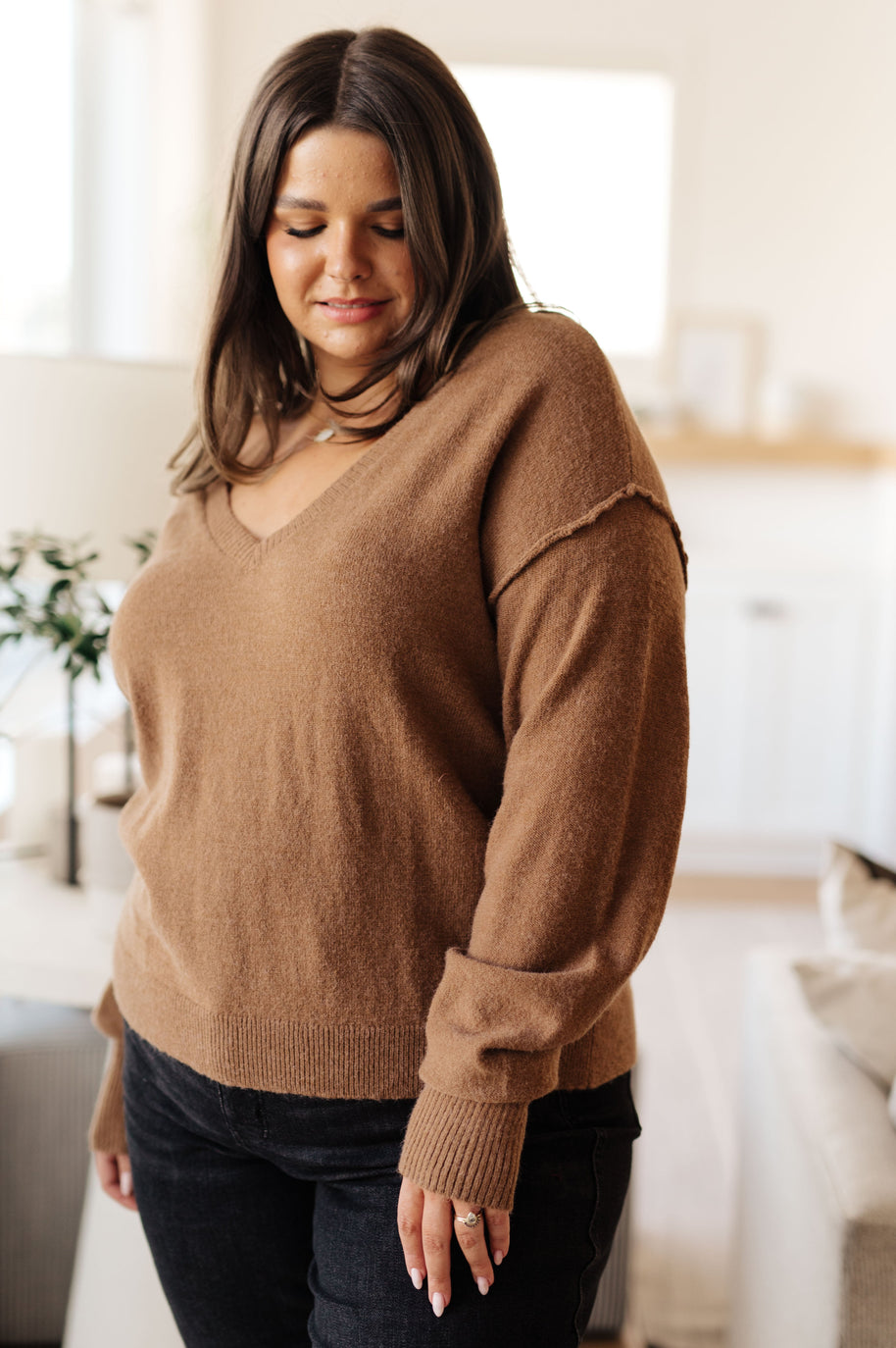 Back to Life V-Neck Sweater in Mocha-Tops-Ave Shops-[option4]-[option5]-[option6]-[option7]-[option8]-Shop-Boutique-Clothing-for-Women-Online