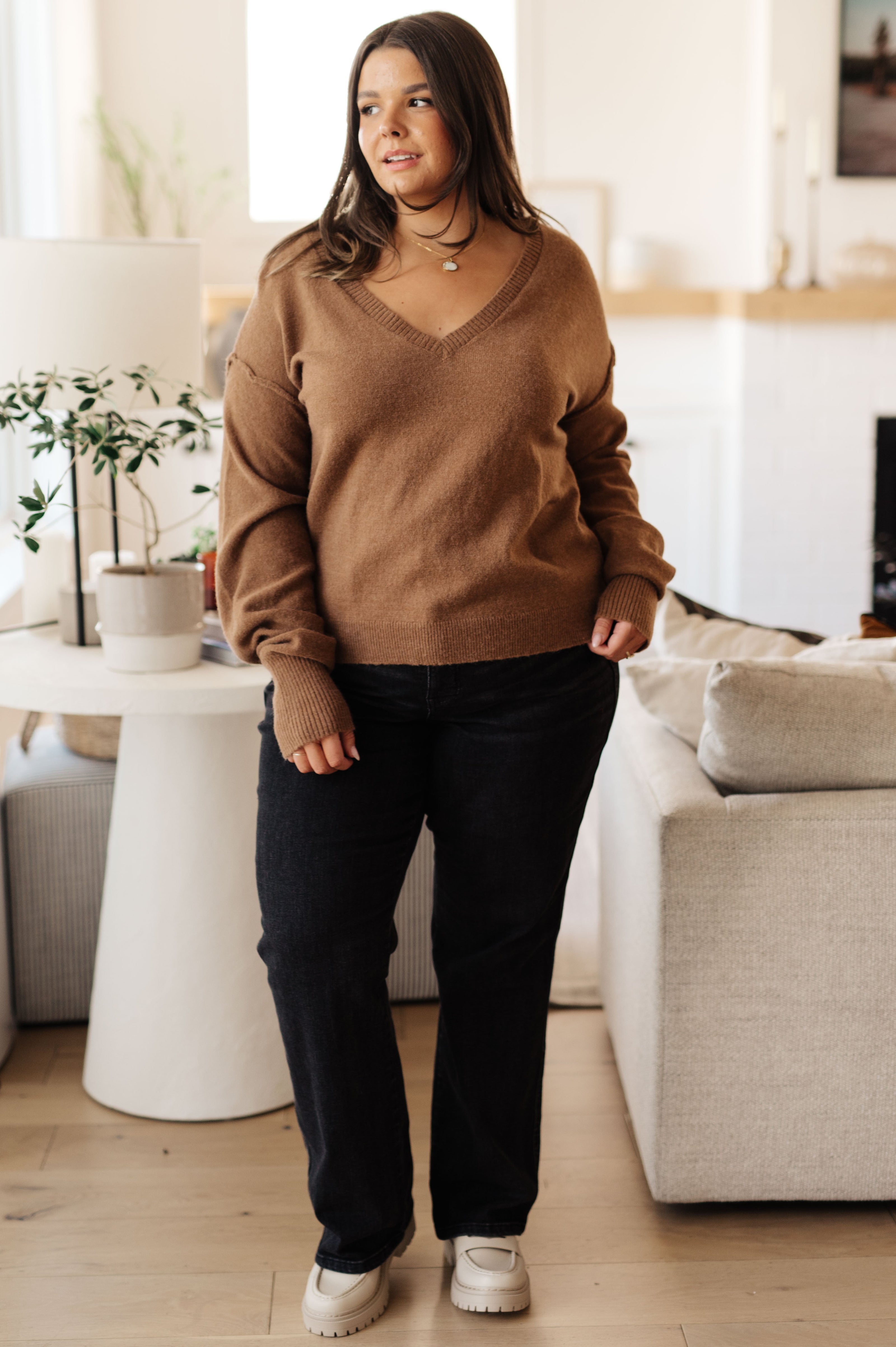 Back to Life V-Neck Sweater in Mocha-Tops-Ave Shops-[option4]-[option5]-[option6]-[option7]-[option8]-Shop-Boutique-Clothing-for-Women-Online