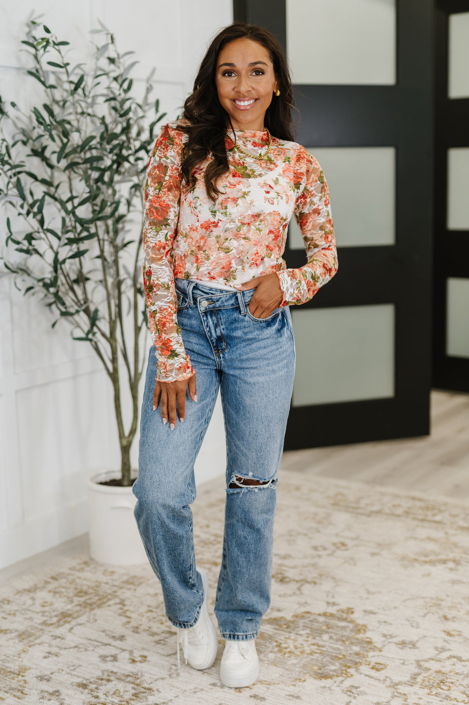 Barely Behaving Floral Print Layering Top in Coral-Womens-Ave Shops-[option4]-[option5]-[option6]-[option7]-[option8]-Shop-Boutique-Clothing-for-Women-Online