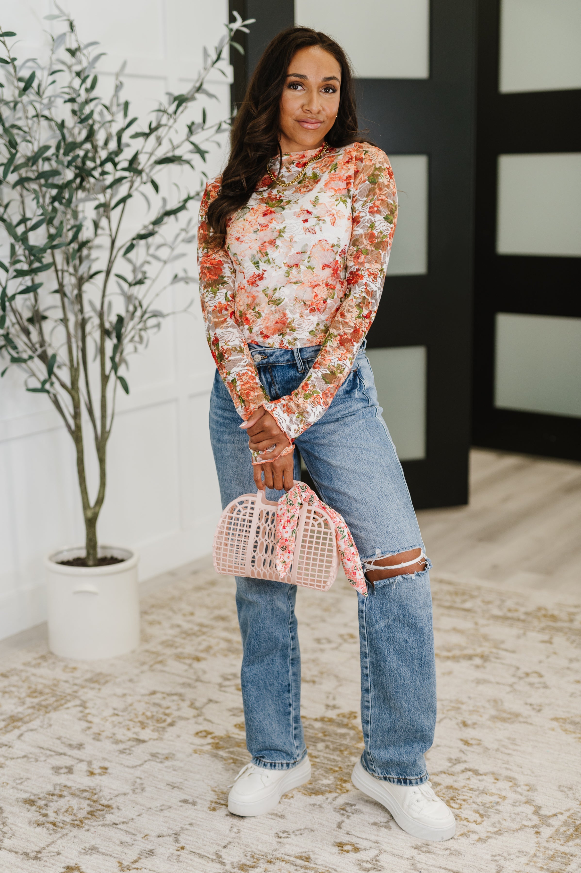 Barely Behaving Floral Print Layering Top in Coral-Womens-Ave Shops-[option4]-[option5]-[option6]-[option7]-[option8]-Shop-Boutique-Clothing-for-Women-Online