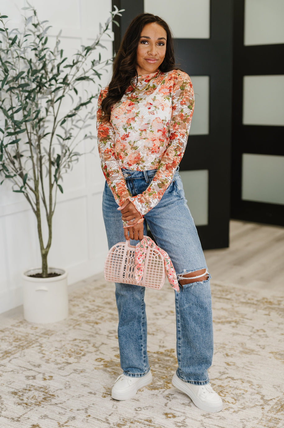Barely Behaving Floral Print Layering Top in Coral-Womens-Ave Shops-[option4]-[option5]-[option6]-[option7]-[option8]-Shop-Boutique-Clothing-for-Women-Online