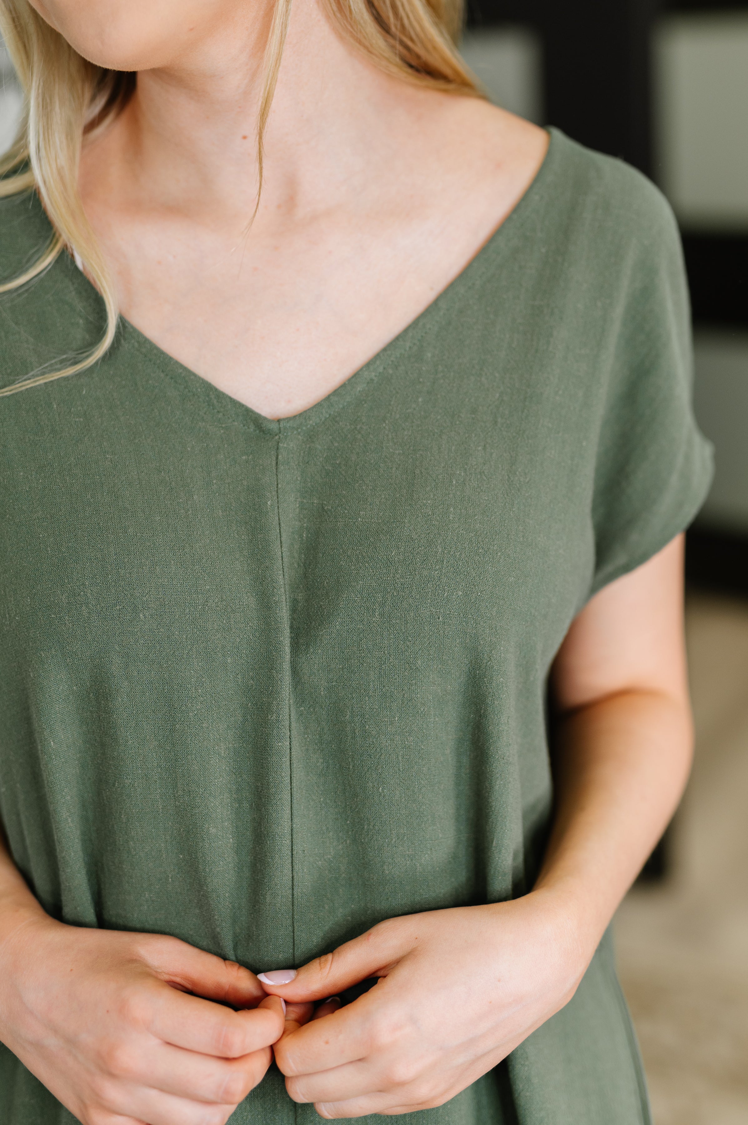 Barely Trying V-Neck Relaxed Dress in Gray Green-Womens-Ave Shops-[option4]-[option5]-[option6]-[option7]-[option8]-Shop-Boutique-Clothing-for-Women-Online