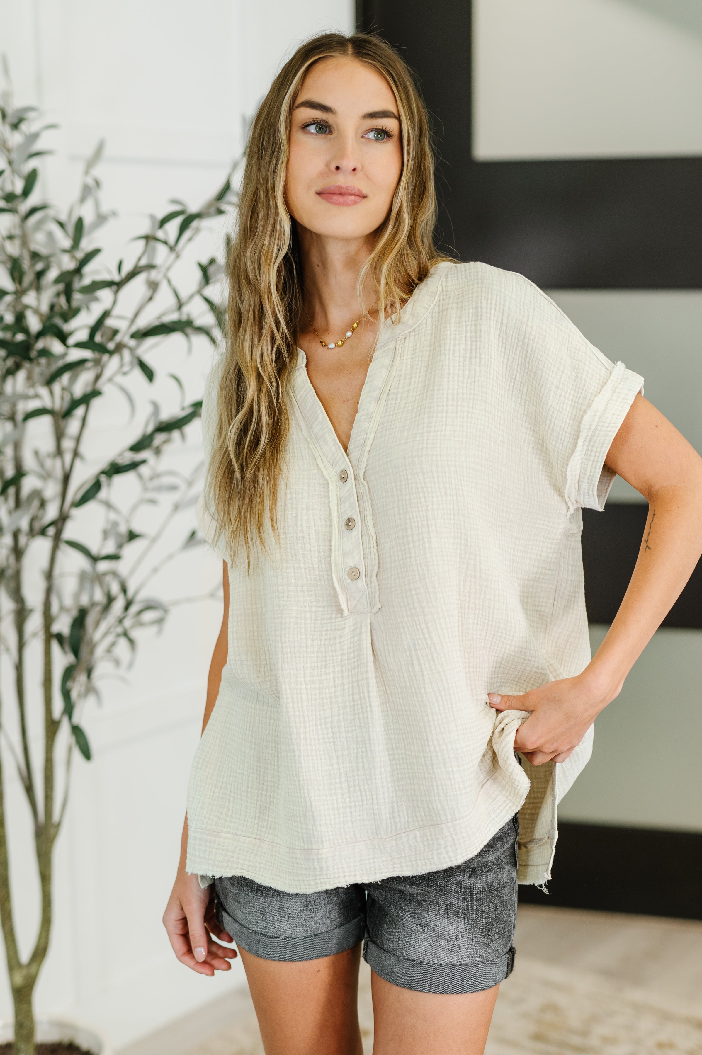 Zenana Basic Fade V-Neck Acid Wash Top in Sand Beige-Womens-Ave Shops-[option4]-[option5]-[option6]-[option7]-[option8]-Shop-Boutique-Clothing-for-Women-Online