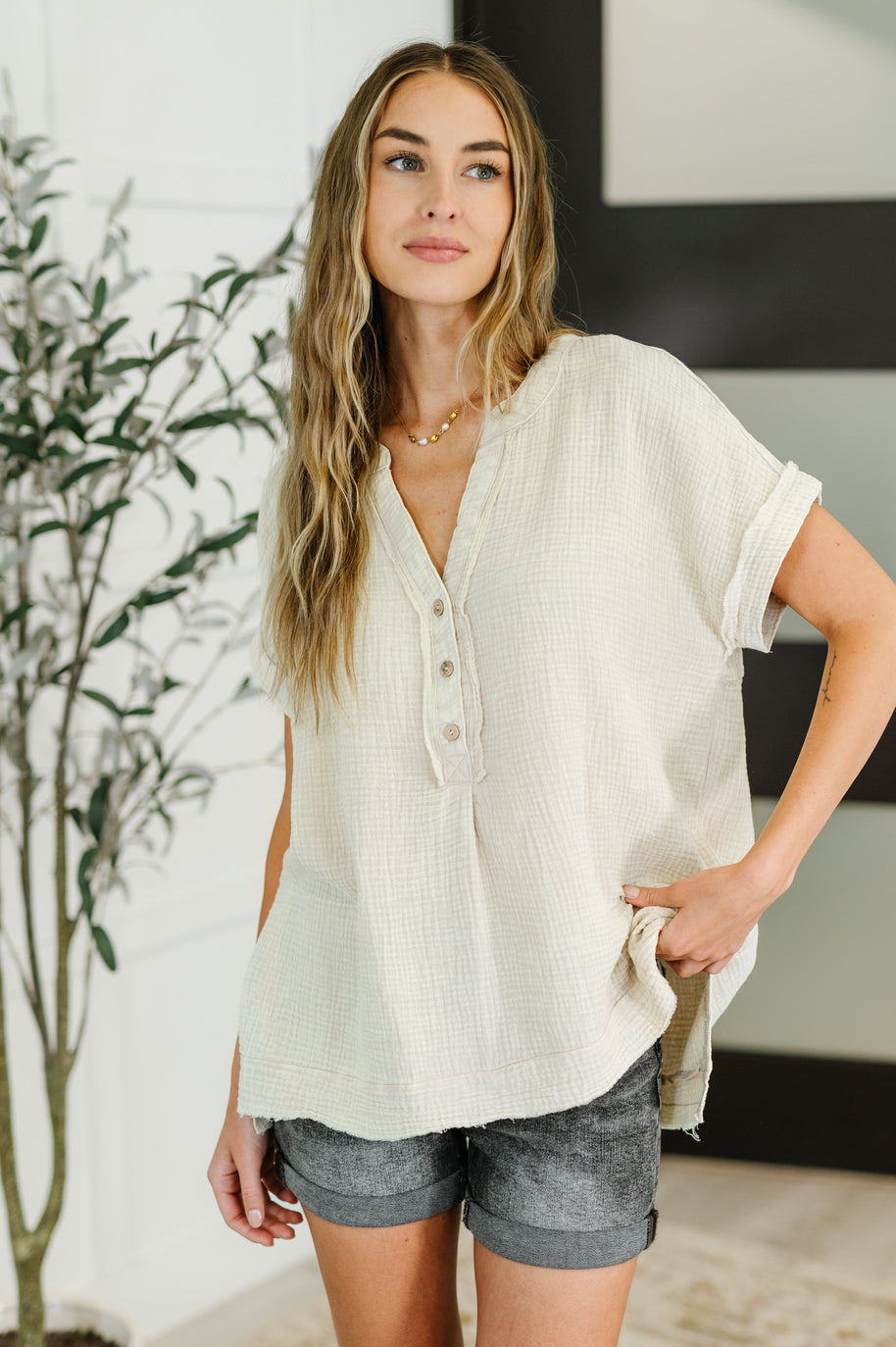 Zenana Basic Fade V-Neck Acid Wash Top in Sand Beige-Womens-Ave Shops-[option4]-[option5]-[option6]-[option7]-[option8]-Shop-Boutique-Clothing-for-Women-Online