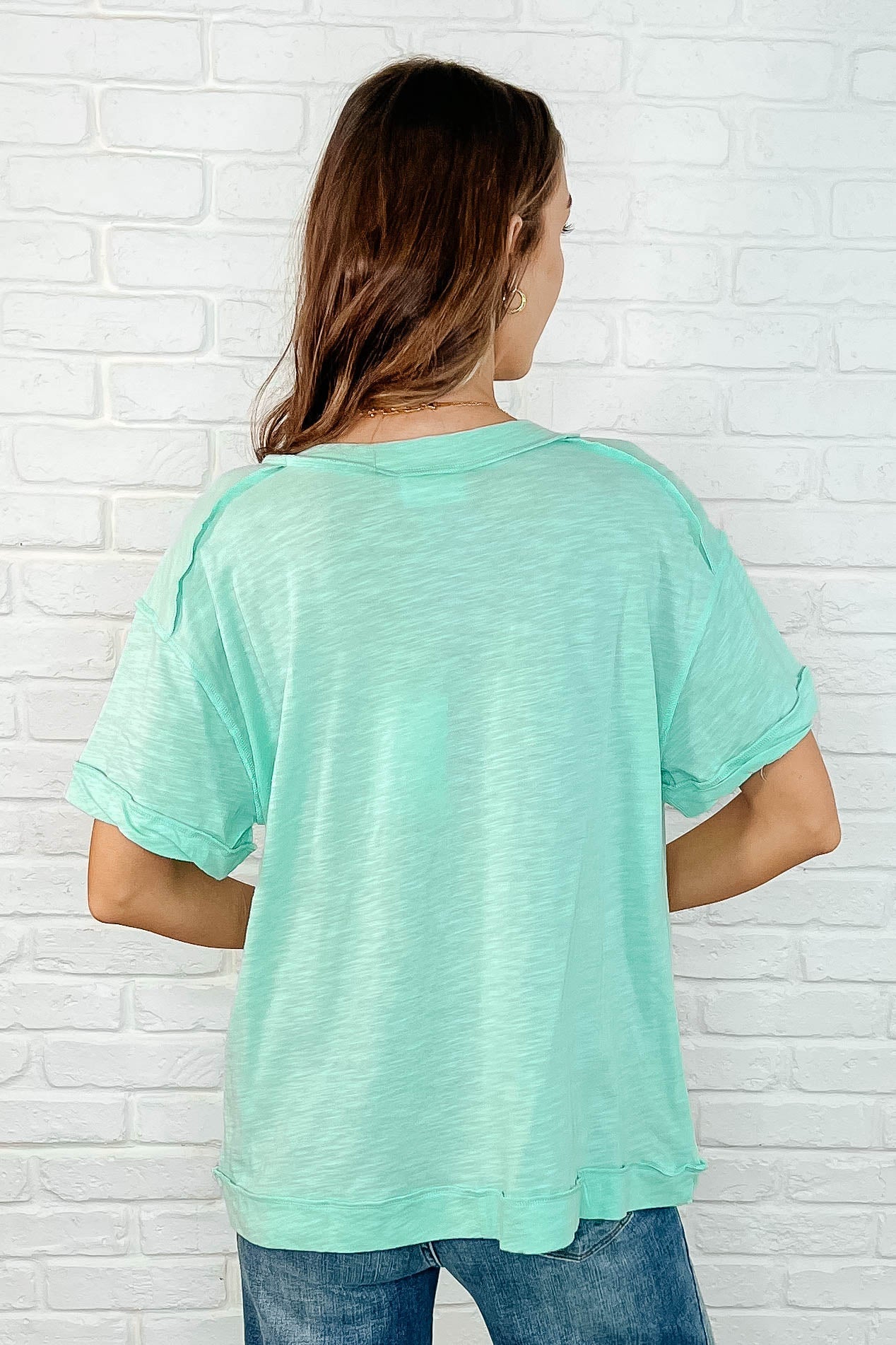 Basic Instinct Drop Shoulder V-Neck Tee in Mint-Womens-Ave Shops-[option4]-[option5]-[option6]-[option7]-[option8]-Shop-Boutique-Clothing-for-Women-Online
