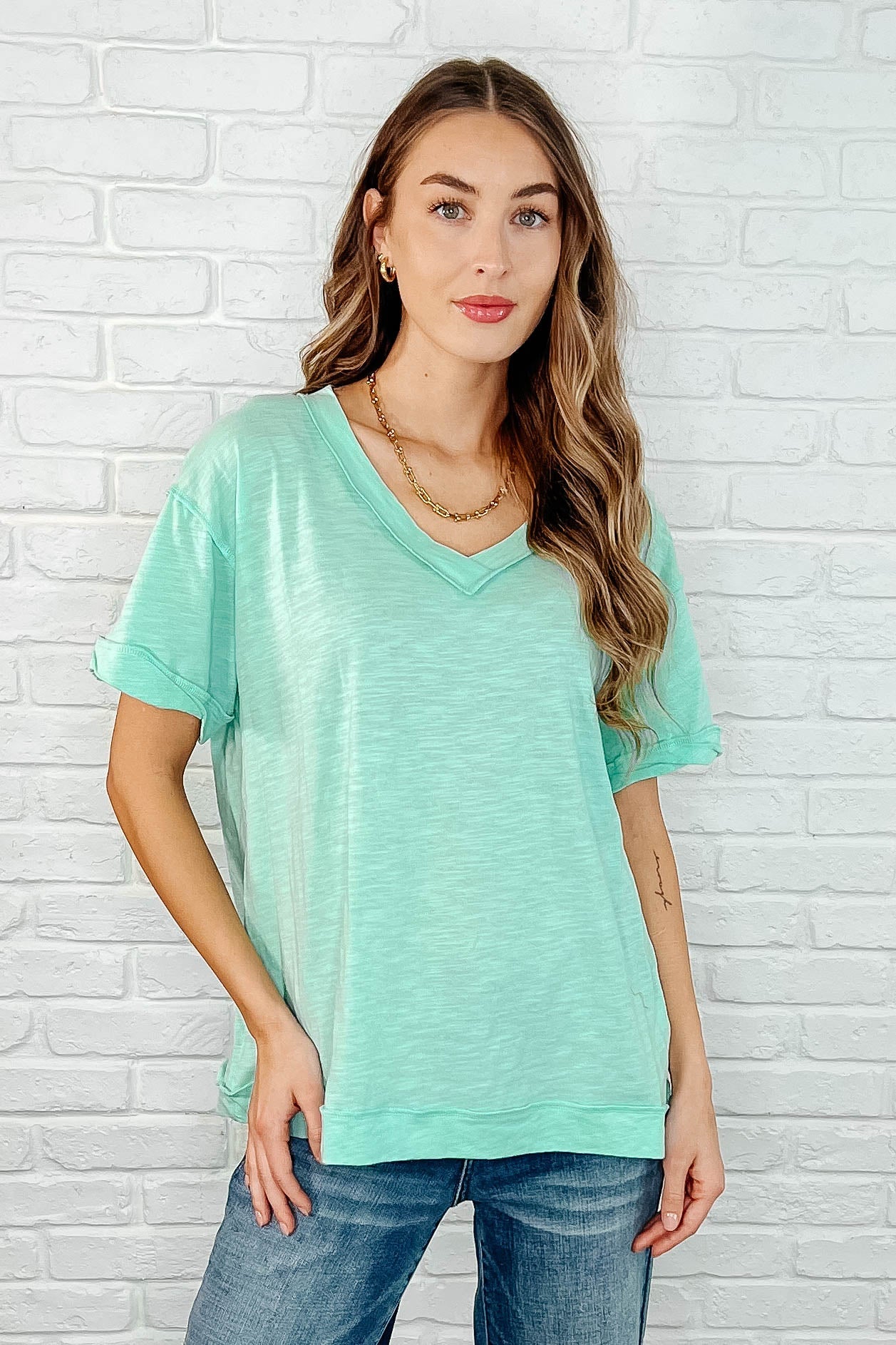 Basic Instinct Drop Shoulder V-Neck Tee in Mint-Womens-Ave Shops-[option4]-[option5]-[option6]-[option7]-[option8]-Shop-Boutique-Clothing-for-Women-Online