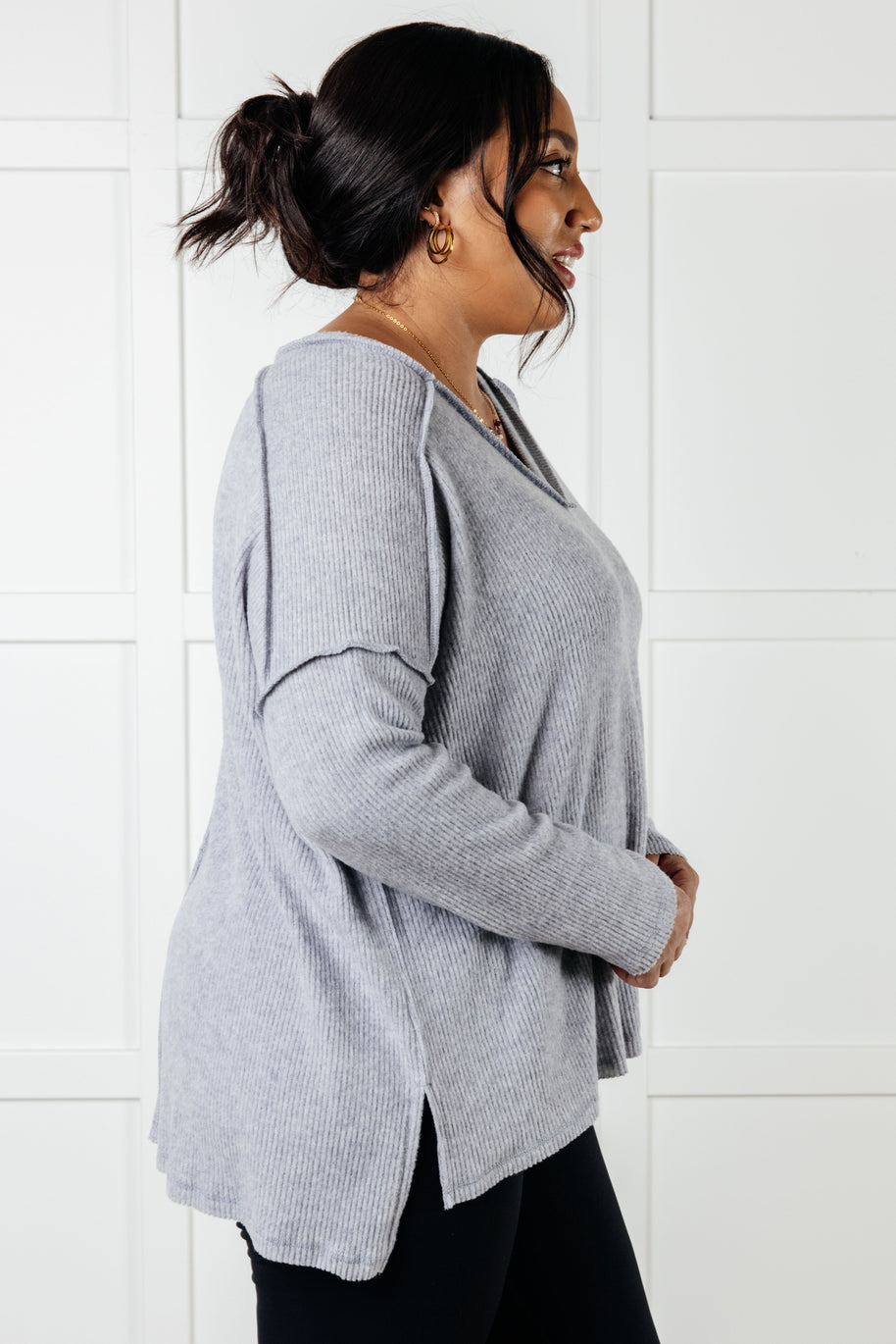 Zenana Basically Freezing Brushed Hacci Top in Heather Grey-Tops-Ave Shops-[option4]-[option5]-[option6]-[option7]-[option8]-Shop-Boutique-Clothing-for-Women-Online
