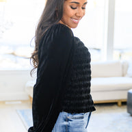 Believe In Miracles Smocked Velvet Top In Black-Womens-Ave Shops-[option4]-[option5]-[option6]-[option7]-[option8]-Shop-Boutique-Clothing-for-Women-Online