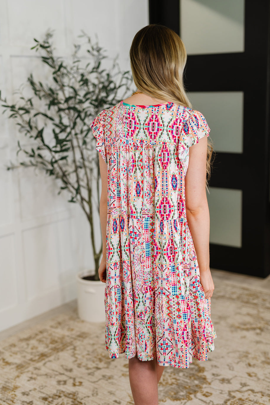 Boho and Behold Flutter Sleeve Dress in Blush/Fuchsia/Mint-Womens-Ave Shops-[option4]-[option5]-[option6]-[option7]-[option8]-Shop-Boutique-Clothing-for-Women-Online