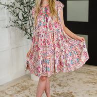 Boho and Behold Flutter Sleeve Dress in Blush/Fuchsia/Mint-Womens-Ave Shops-[option4]-[option5]-[option6]-[option7]-[option8]-Shop-Boutique-Clothing-for-Women-Online