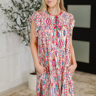 Boho and Behold Flutter Sleeve Dress in Blush/Fuchsia/Mint-Womens-Ave Shops-[option4]-[option5]-[option6]-[option7]-[option8]-Shop-Boutique-Clothing-for-Women-Online