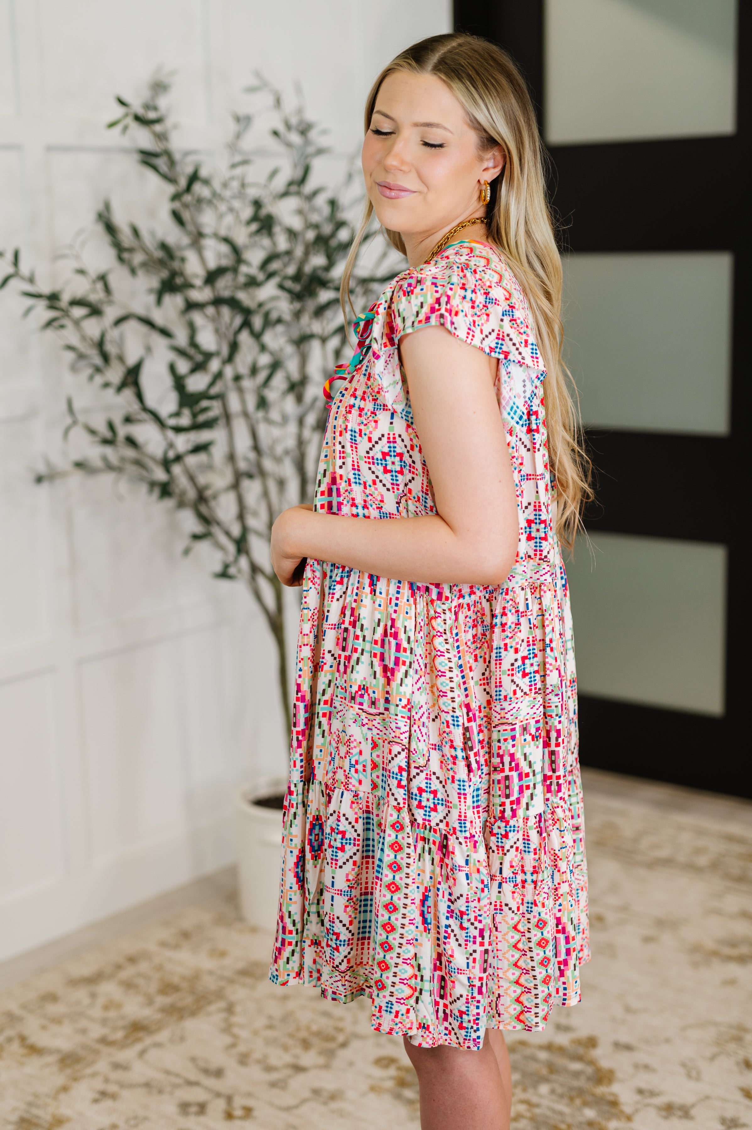 Boho and Behold Flutter Sleeve Dress in Blush/Fuchsia/Mint-Womens-Ave Shops-[option4]-[option5]-[option6]-[option7]-[option8]-Shop-Boutique-Clothing-for-Women-Online