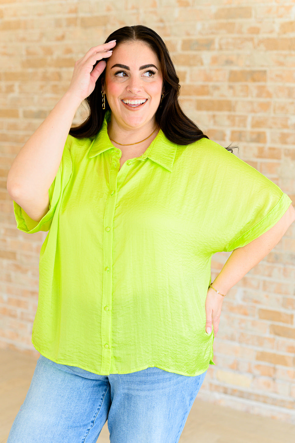 Bright Idea Button Down in Citrus-Tops-Ave Shops-[option4]-[option5]-[option6]-[option7]-[option8]-Shop-Boutique-Clothing-for-Women-Online