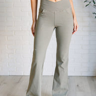 Rae Mode Building Habits Twill Flared Crossover Waist Pant in Dusty Olive-Bottoms-Ave Shops-[option4]-[option5]-[option6]-[option7]-[option8]-Shop-Boutique-Clothing-for-Women-Online
