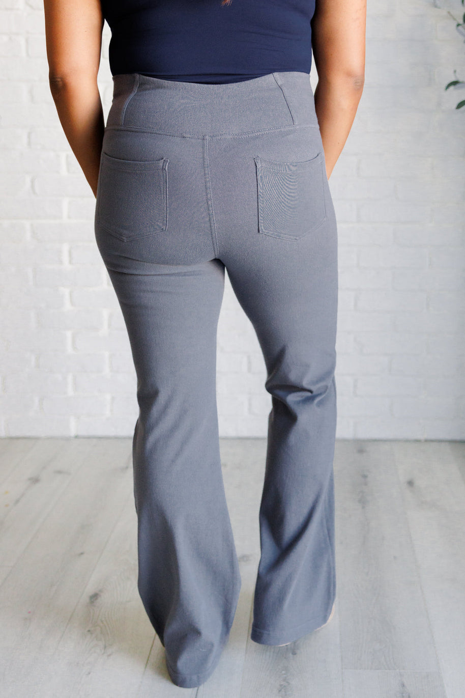 Rae Mode Building Habits Twill Flared Crossover Waist Pant in Titanium-Bottoms-Ave Shops-[option4]-[option5]-[option6]-[option7]-[option8]-Shop-Boutique-Clothing-for-Women-Online