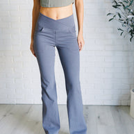Rae Mode Building Habits Twill Flared Crossover Waist Pant in Titanium-Bottoms-Ave Shops-[option4]-[option5]-[option6]-[option7]-[option8]-Shop-Boutique-Clothing-for-Women-Online