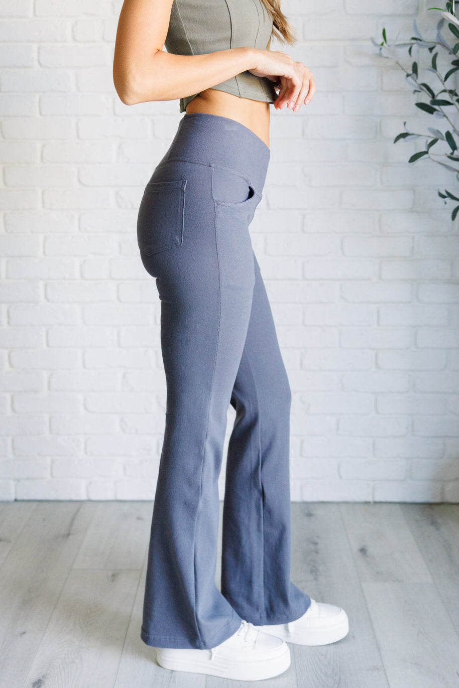 Rae Mode Building Habits Twill Flared Crossover Waist Pant in Titanium-Bottoms-Ave Shops-[option4]-[option5]-[option6]-[option7]-[option8]-Shop-Boutique-Clothing-for-Women-Online