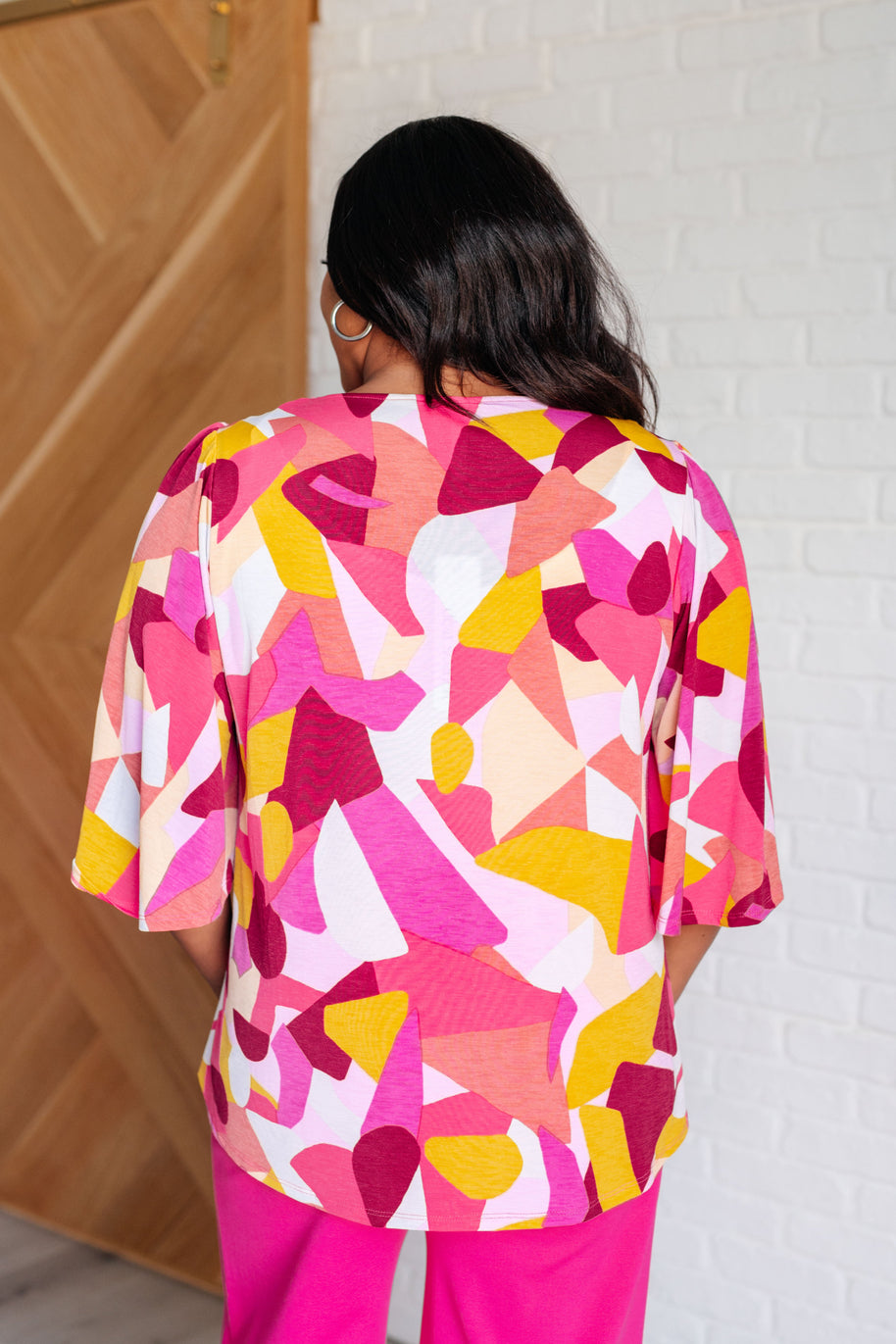 Cali Blouse in Magenta and Mustard Abstract-Blouses-Ave Shops-[option4]-[option5]-[option6]-[option7]-[option8]-Shop-Boutique-Clothing-for-Women-Online