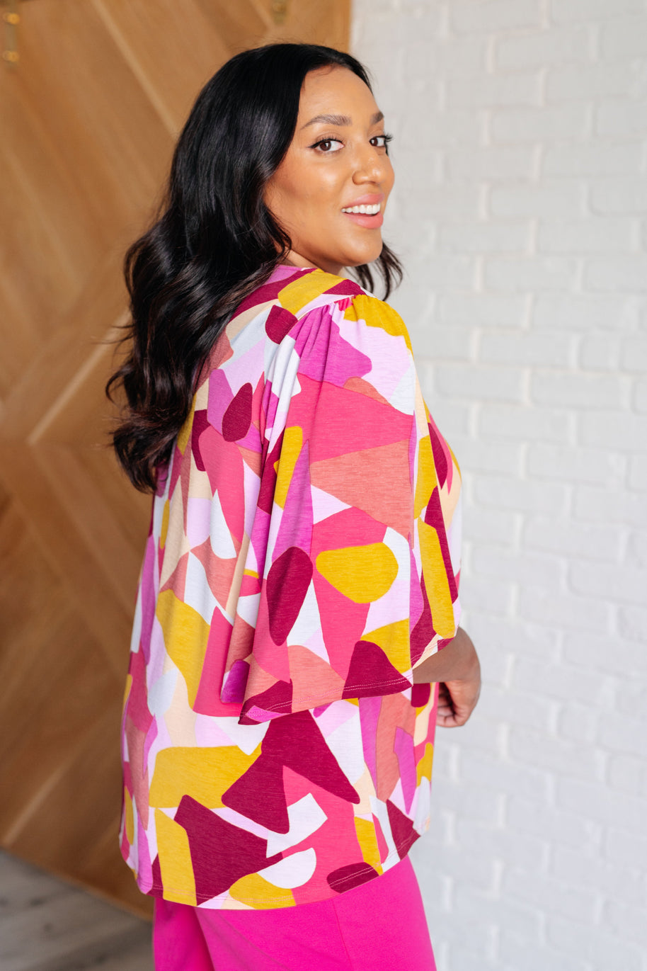 Cali Blouse in Magenta and Mustard Abstract-Blouses-Ave Shops-[option4]-[option5]-[option6]-[option7]-[option8]-Shop-Boutique-Clothing-for-Women-Online