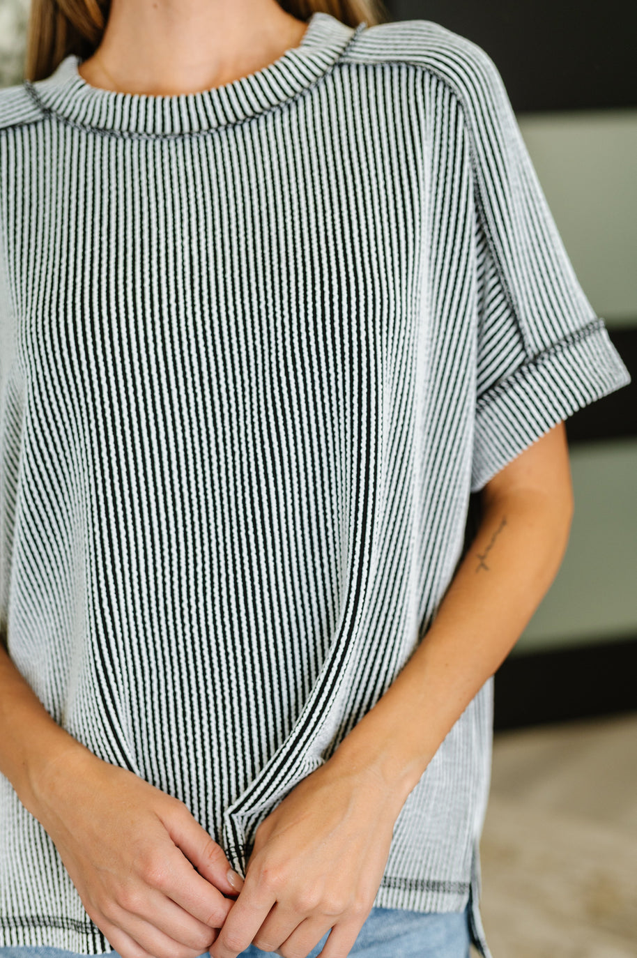 Zenana Catch Me Loungin’ Cable Ribbed Knit Top in Black and White-Womens-Ave Shops-[option4]-[option5]-[option6]-[option7]-[option8]-Shop-Boutique-Clothing-for-Women-Online
