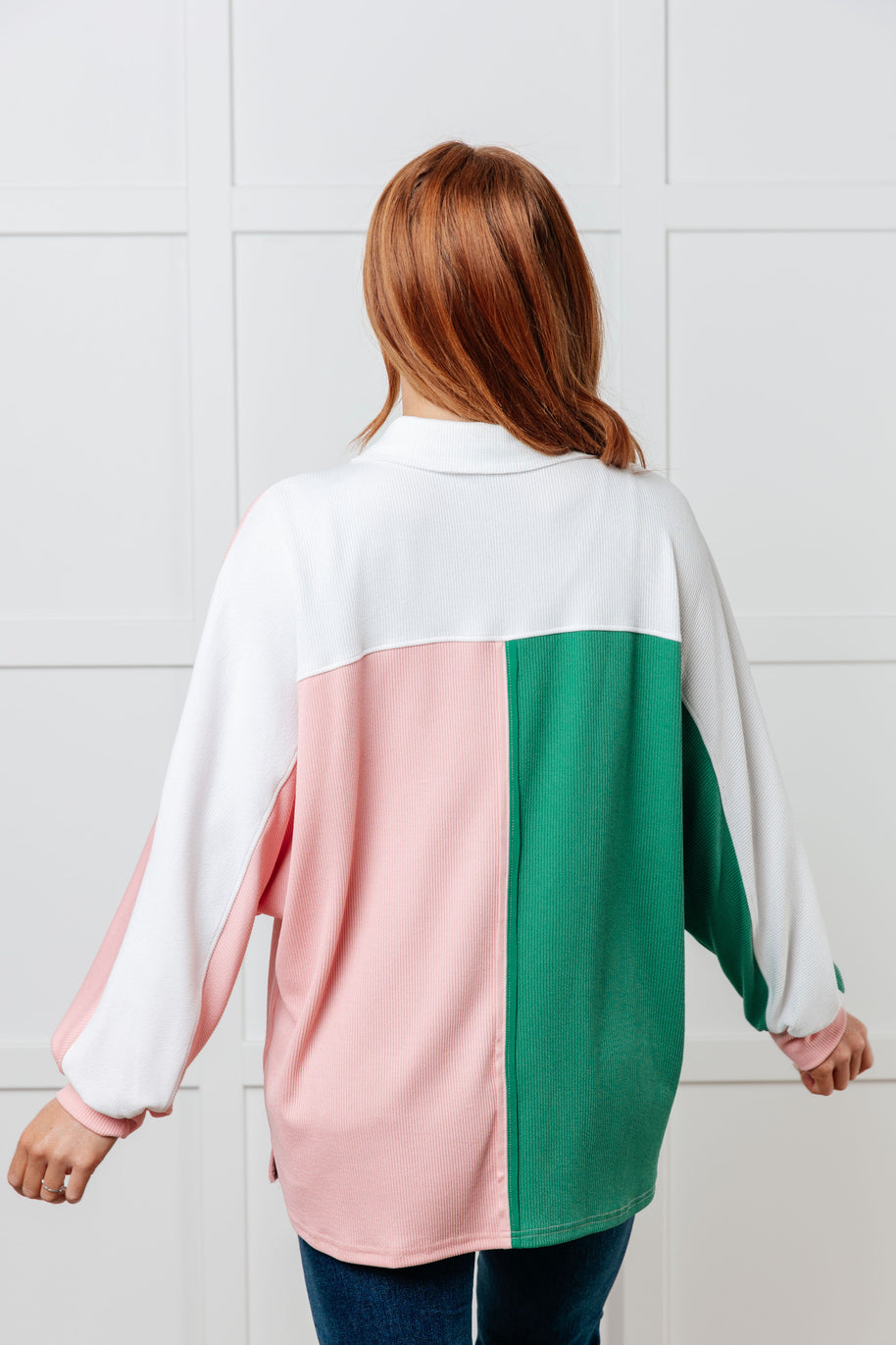 Chip Off the Old Colorblock V-Neck Henley in Green-Tops-Ave Shops-[option4]-[option5]-[option6]-[option7]-[option8]-Shop-Boutique-Clothing-for-Women-Online
