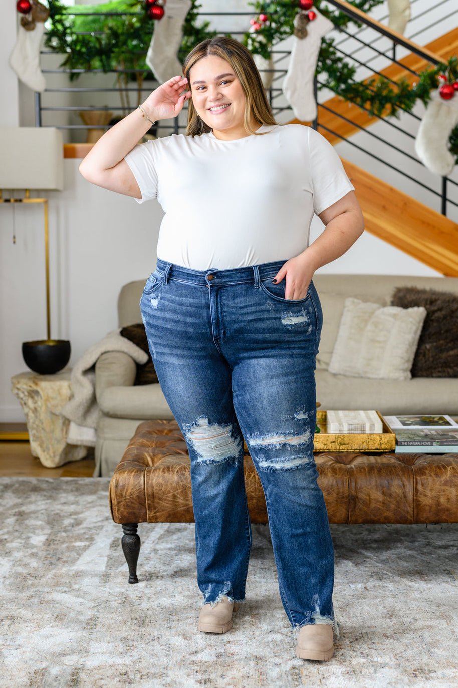 Christine High Contrast Slim Bootcut Destroyed Jeans-Denim-Ave Shops-[option4]-[option5]-[option6]-[option7]-[option8]-Shop-Boutique-Clothing-for-Women-Online