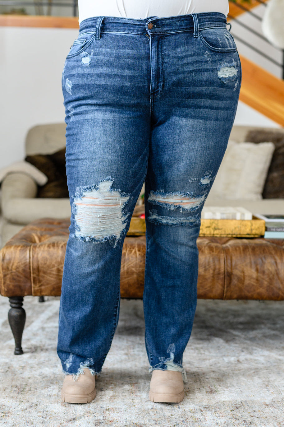Christine High Contrast Slim Bootcut Destroyed Jeans-Denim-Ave Shops-[option4]-[option5]-[option6]-[option7]-[option8]-Shop-Boutique-Clothing-for-Women-Online