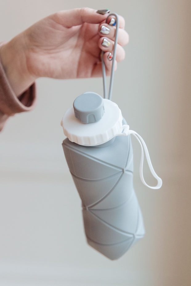 Collapsing Silicone Water Bottle in Diamond Gray-Accessories-Ave Shops-[option4]-[option5]-[option6]-[option7]-[option8]-Shop-Boutique-Clothing-for-Women-Online