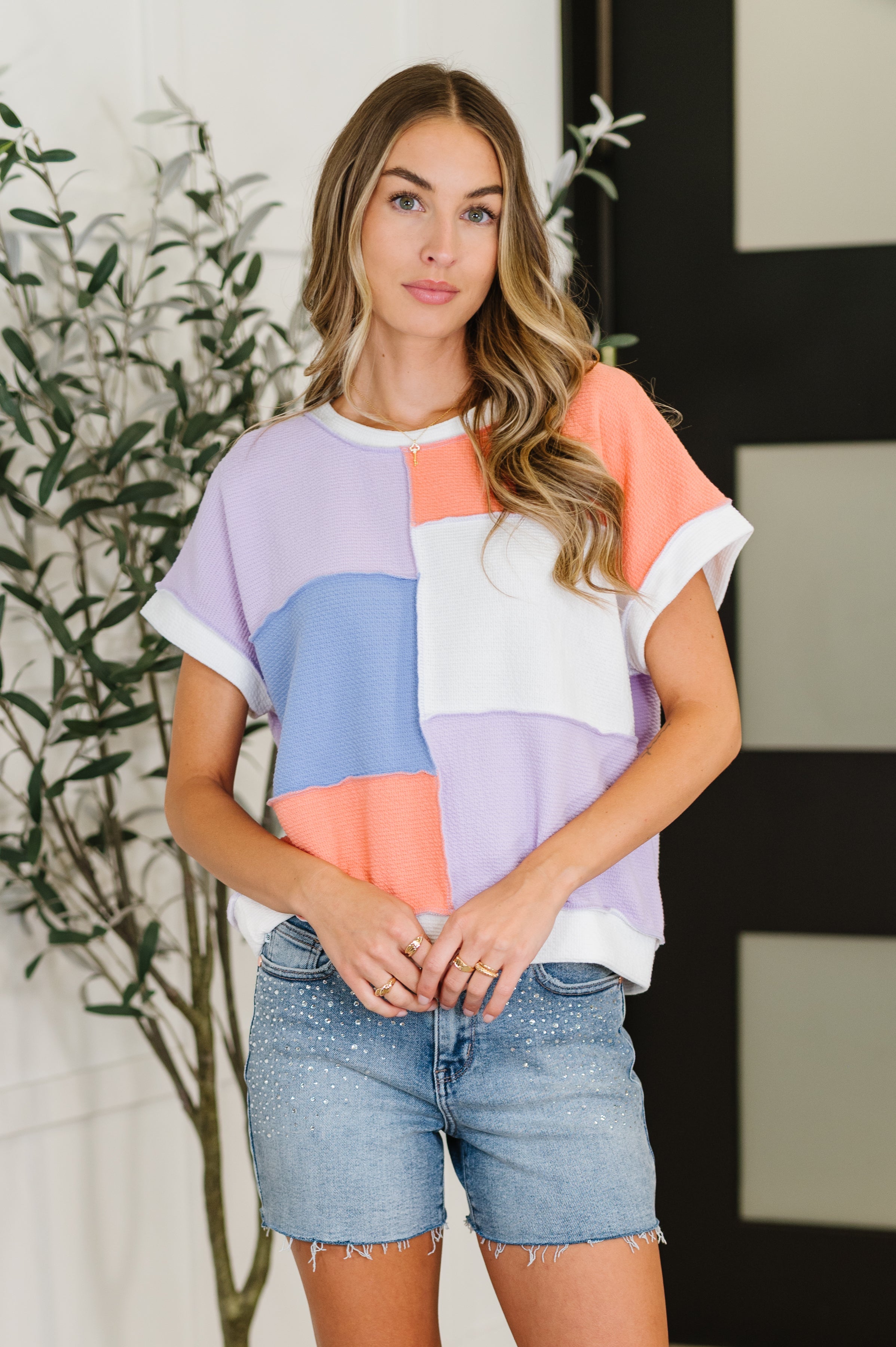Contrast Club Color Block Top in Lilac, Orange and Denim-Womens-Ave Shops-[option4]-[option5]-[option6]-[option7]-[option8]-Shop-Boutique-Clothing-for-Women-Online