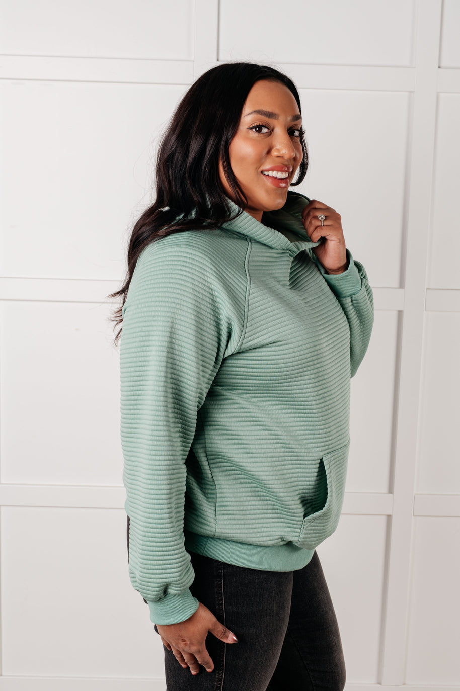 Crosswalk Textured Hoodie in Green-Tops-Ave Shops-[option4]-[option5]-[option6]-[option7]-[option8]-Shop-Boutique-Clothing-for-Women-Online
