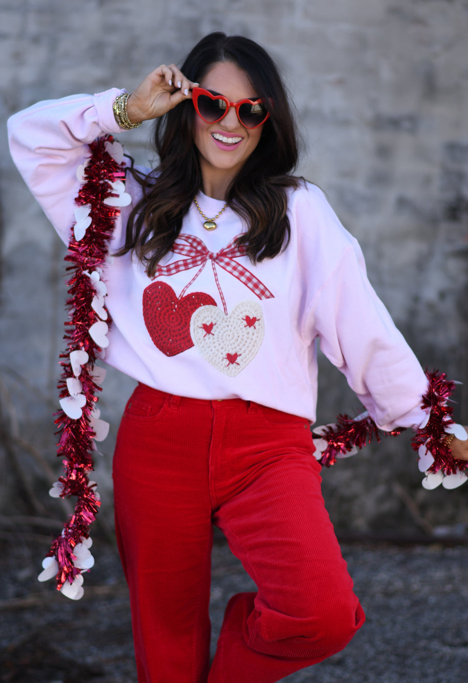 Faux Crochet Cherry Hearts Sweatshirt-P&PD Wholesale-[option4]-[option5]-[option6]-[option7]-[option8]-Shop-Boutique-Clothing-for-Women-Online