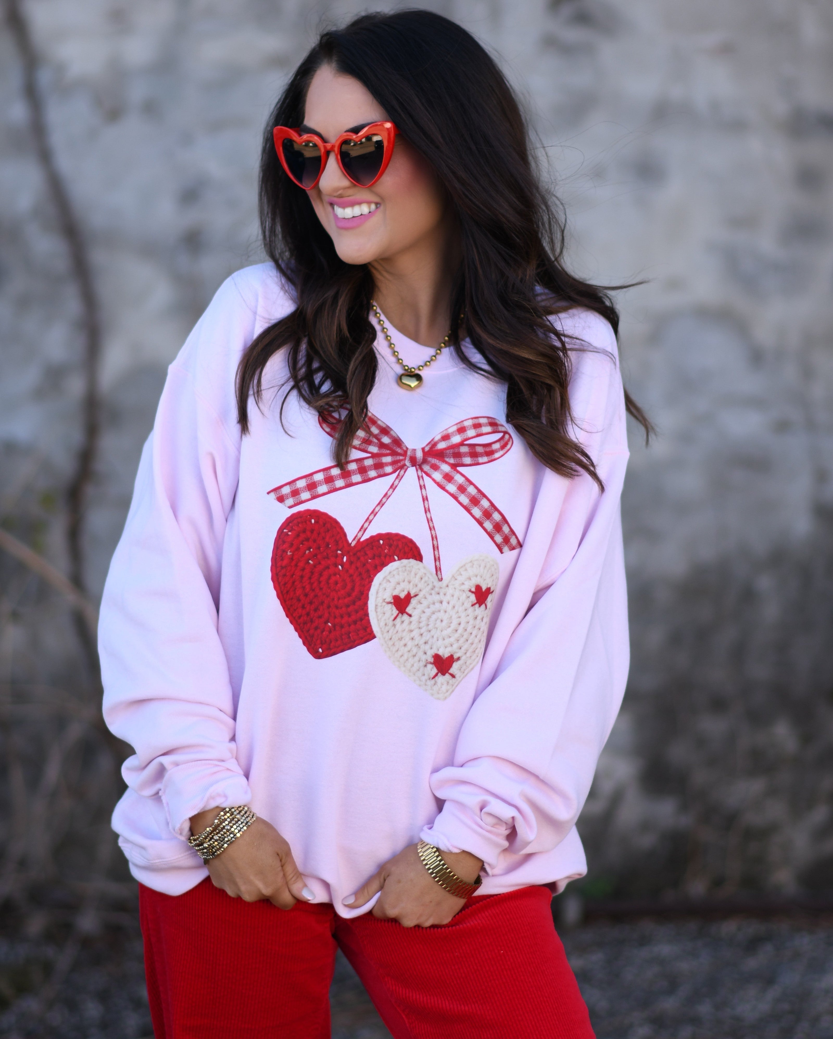 Faux Crochet Cherry Hearts Sweatshirt-P&PD Wholesale-[option4]-[option5]-[option6]-[option7]-[option8]-Shop-Boutique-Clothing-for-Women-Online