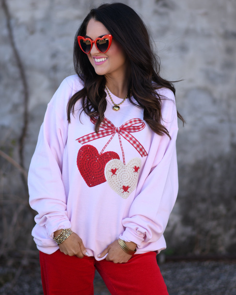 Faux Crochet Cherry Hearts Sweatshirt-P&PD Wholesale-[option4]-[option5]-[option6]-[option7]-[option8]-Shop-Boutique-Clothing-for-Women-Online