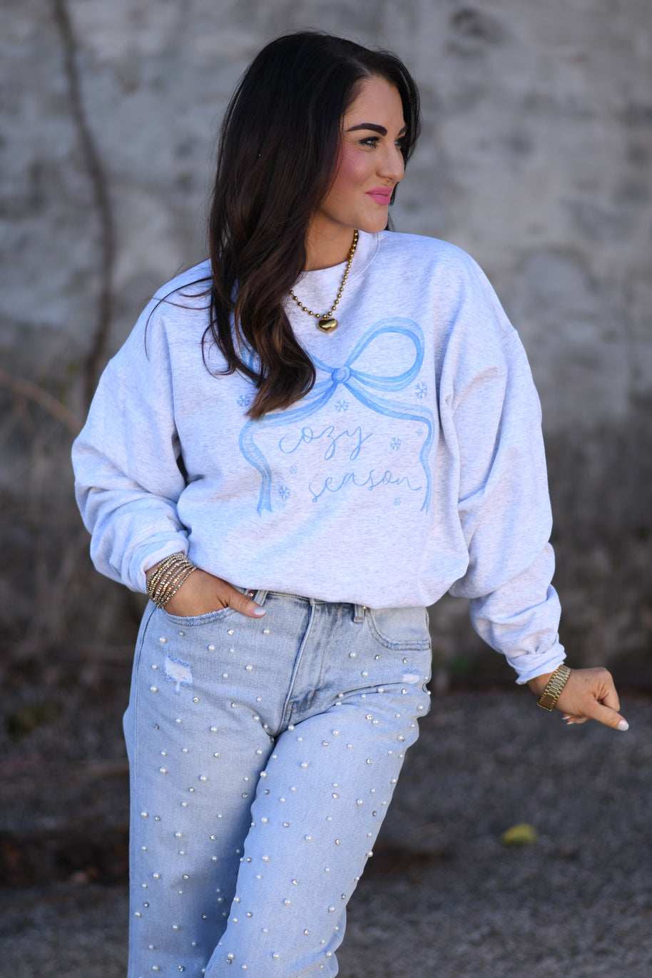 Cozy Season Bow Sweatshirt-P&PD Wholesale-[option4]-[option5]-[option6]-[option7]-[option8]-Shop-Boutique-Clothing-for-Women-Online
