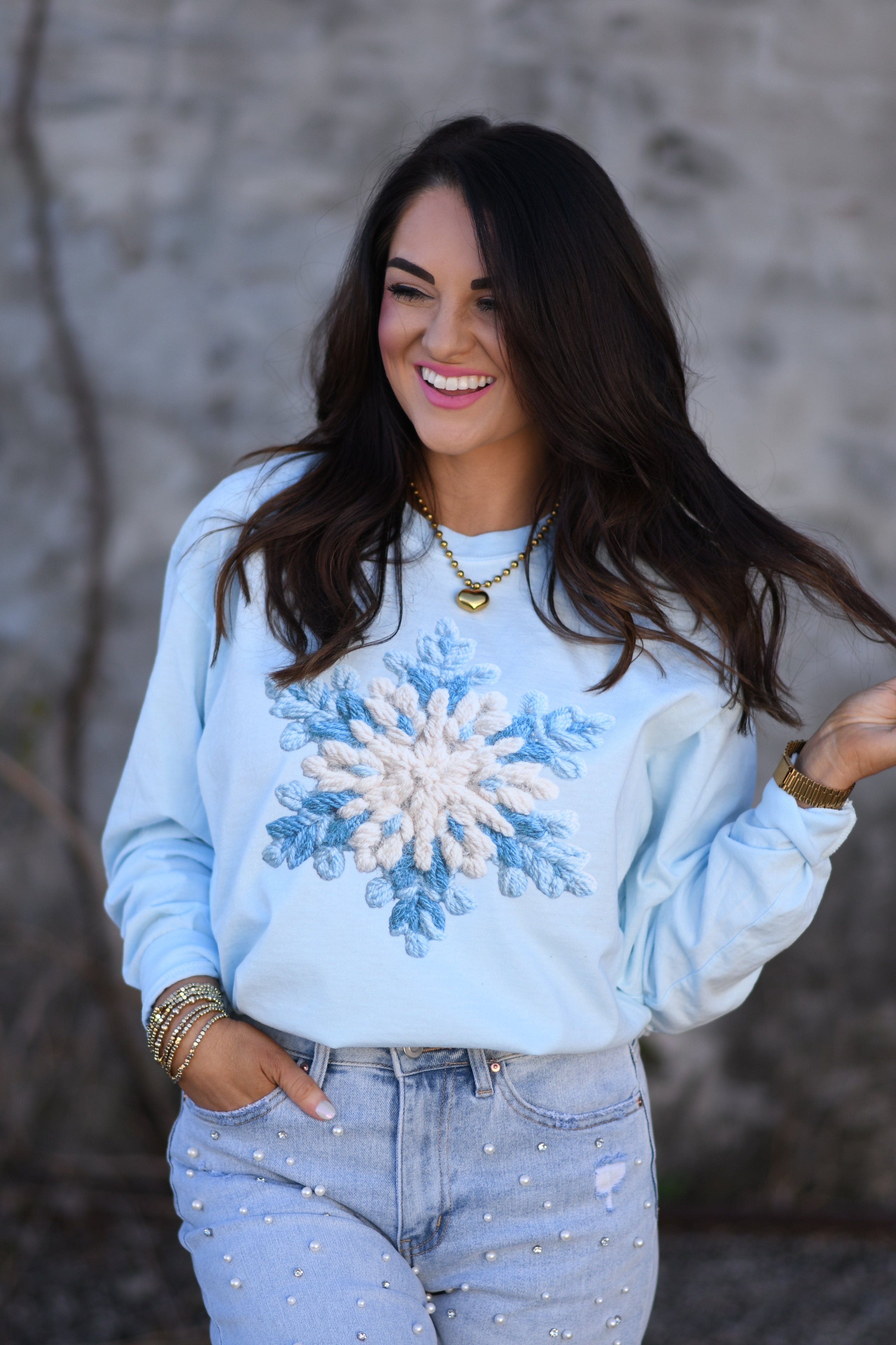 Faux Crochet Snowflake Long Sleeve Tee-P&PD Wholesale-[option4]-[option5]-[option6]-[option7]-[option8]-Shop-Boutique-Clothing-for-Women-Online