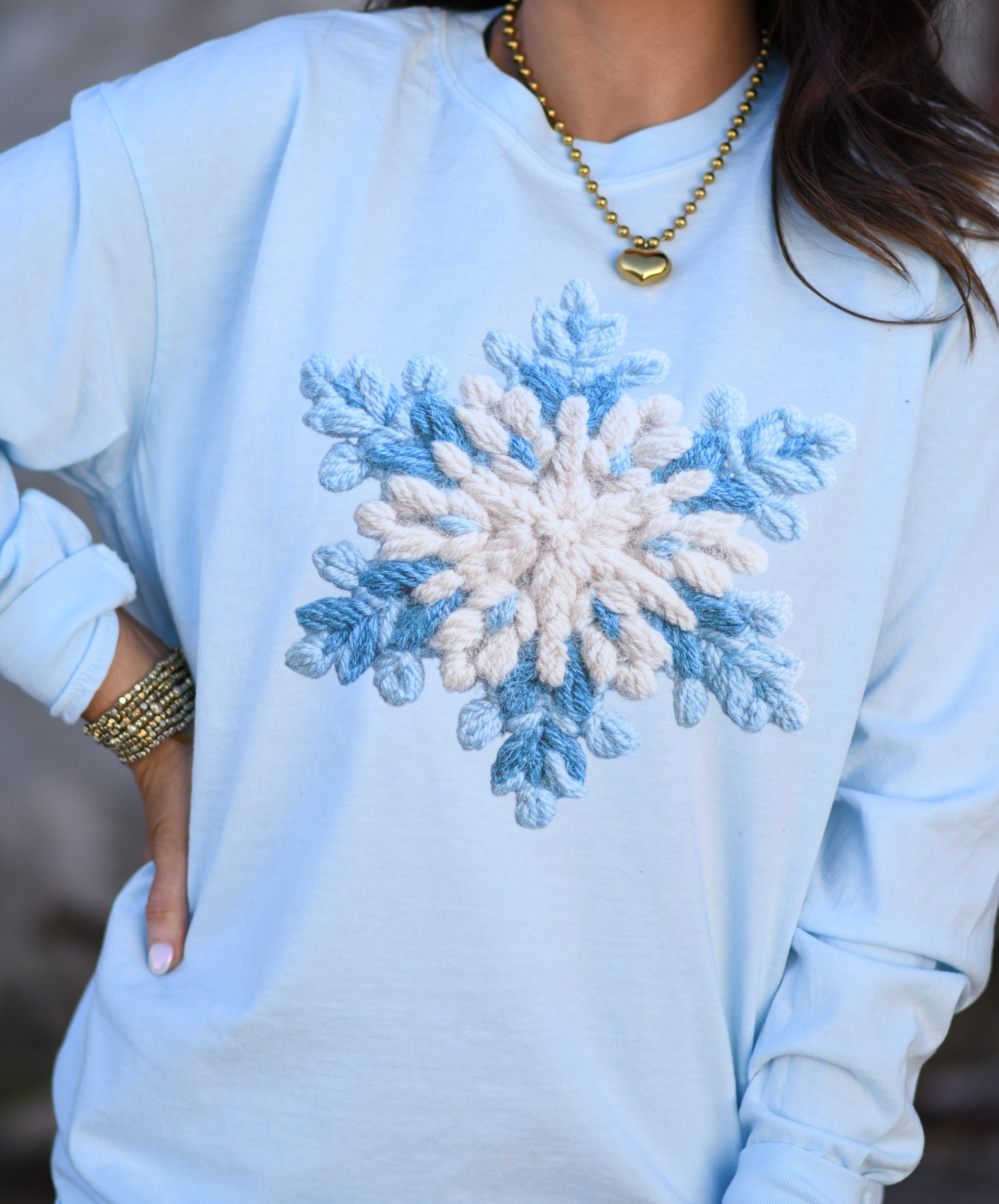 Faux Crochet Snowflake Long Sleeve Tee-P&PD Wholesale-[option4]-[option5]-[option6]-[option7]-[option8]-Shop-Boutique-Clothing-for-Women-Online