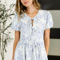 Dainty Lil' Thing Balloon Sleeve Blouse in Ivory/Blue-Womens-Ave Shops-[option4]-[option5]-[option6]-[option7]-[option8]-Shop-Boutique-Clothing-for-Women-Online