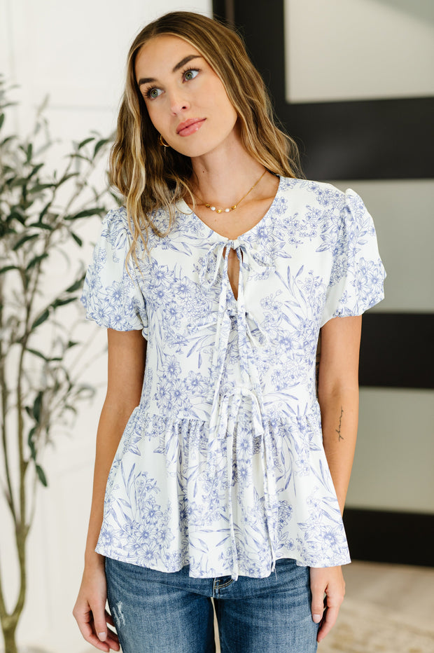 Dainty Lil' Thing Balloon Sleeve Blouse in Ivory/Blue-Womens-Ave Shops-[option4]-[option5]-[option6]-[option7]-[option8]-Shop-Boutique-Clothing-for-Women-Online