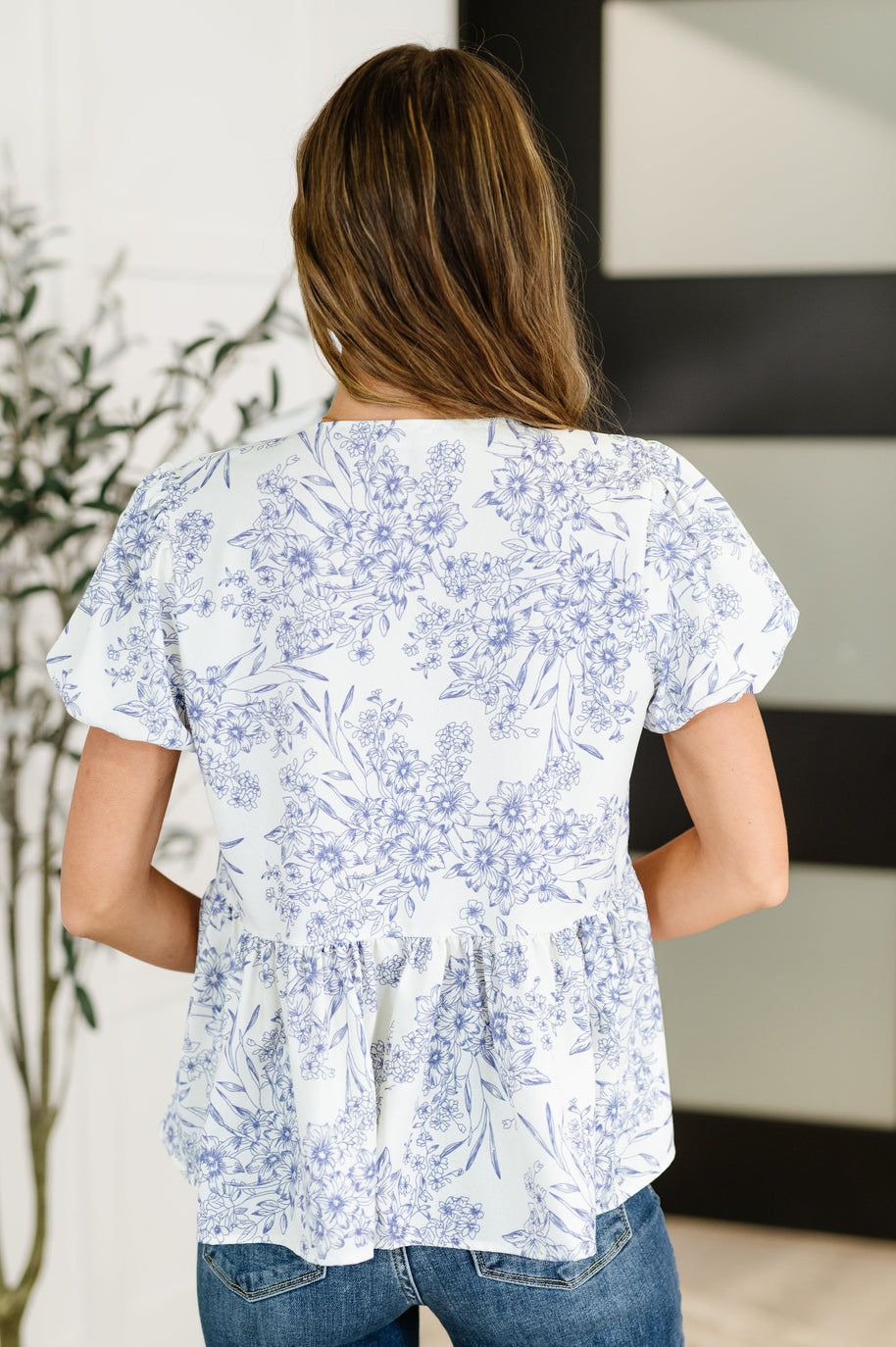 Dainty Lil' Thing Balloon Sleeve Blouse in Ivory/Blue-Womens-Ave Shops-[option4]-[option5]-[option6]-[option7]-[option8]-Shop-Boutique-Clothing-for-Women-Online
