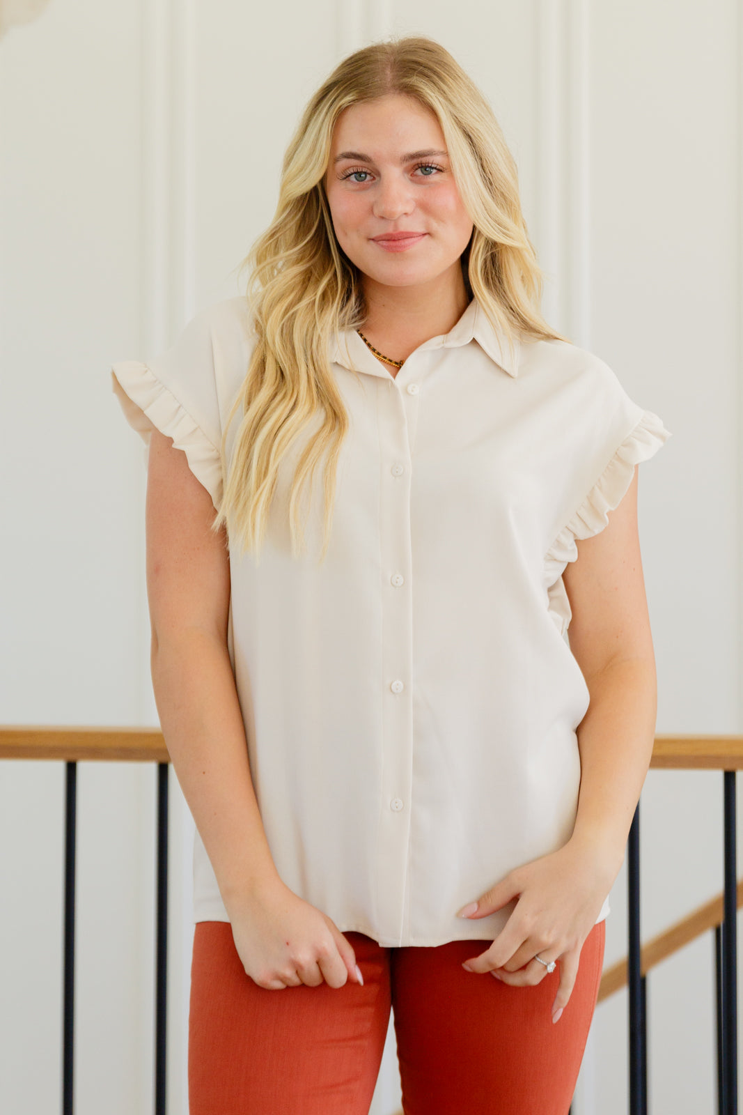 Day Date Ruffle Sleeved Blouse-Blouses-Ave Shops-[option4]-[option5]-[option6]-[option7]-[option8]-Shop-Boutique-Clothing-for-Women-Online