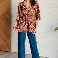 Dearest Dreamer Peplum Top in Abstract Mocha-Blouses-Ave Shops-[option4]-[option5]-[option6]-[option7]-[option8]-Shop-Boutique-Clothing-for-Women-Online
