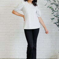 Diamonds and Pearls Puff Sleeve Top in Light Grey-Tops-Ave Shops-[option4]-[option5]-[option6]-[option7]-[option8]-Shop-Boutique-Clothing-for-Women-Online