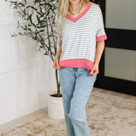 Dressed to Chill V-Neck Top in Heather/Grey/Ivory/Pink-Womens-Ave Shops-[option4]-[option5]-[option6]-[option7]-[option8]-Shop-Boutique-Clothing-for-Women-Online