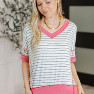 Dressed to Chill V-Neck Top in Heather/Grey/Ivory/Pink-Womens-Ave Shops-[option4]-[option5]-[option6]-[option7]-[option8]-Shop-Boutique-Clothing-for-Women-Online